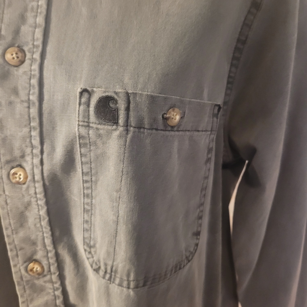 CARHARTT Mineral Wash Button-Front Shirt, EUC, M, Grayish Black w/Denim Feel - Picture 6 of 8